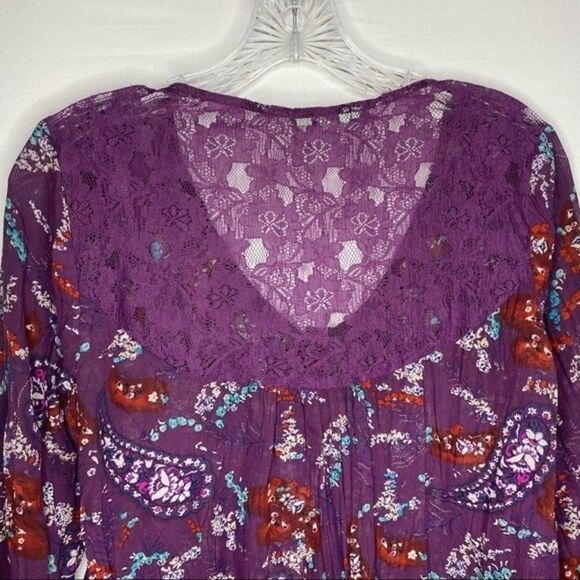 Maurices Purple Sheer Button Down Paisley Floral 3/4 Sleeves Drawstring Waist M - Picture 6 of 9